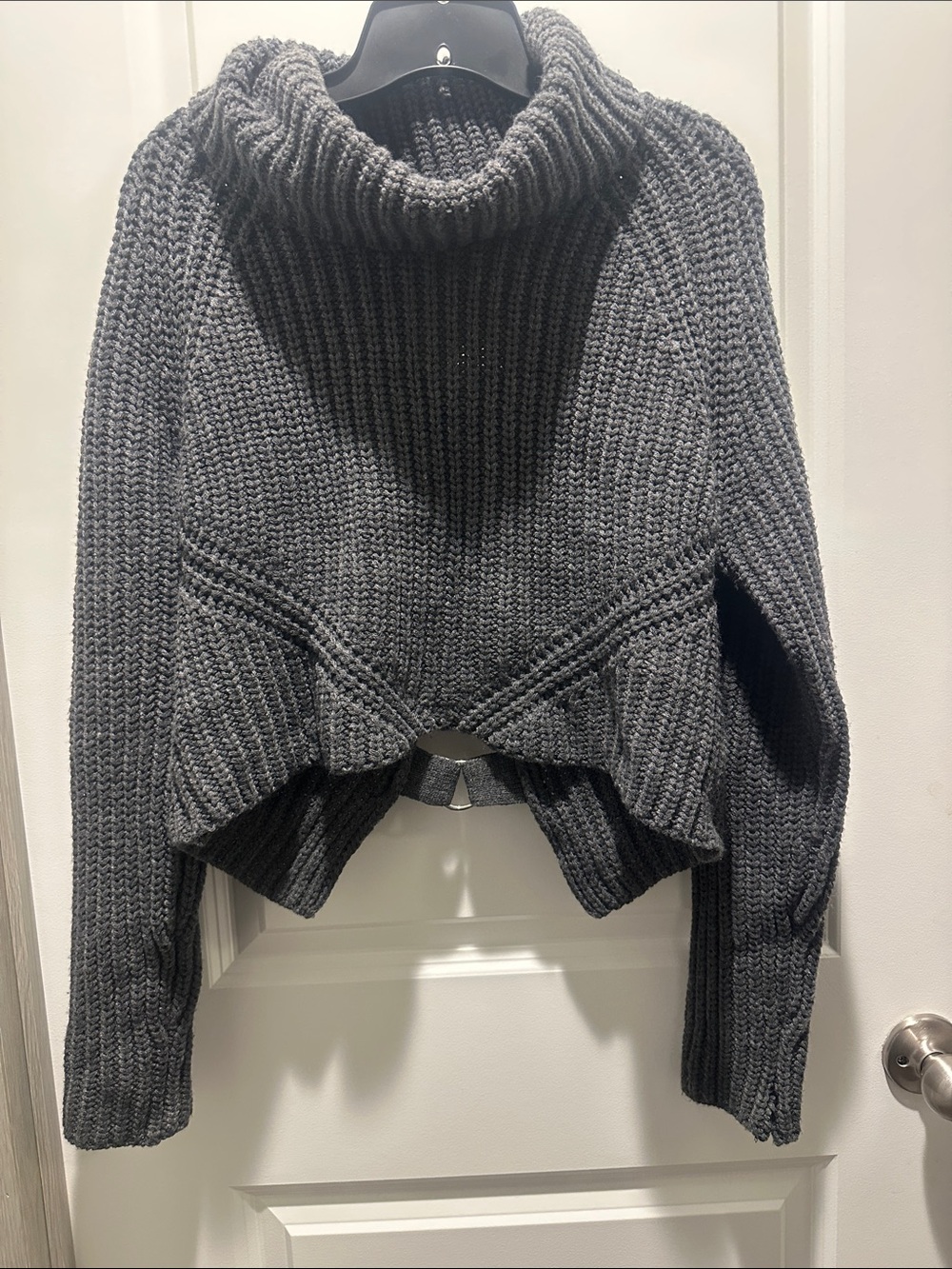 American Eagle Outfitters Charcoal Gray Cropped Cowl Turtleneck Sweater